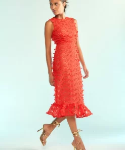 Store Cynthia Rowley 3D Embroide Tulle Dress Red