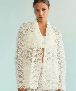 Outlet Cynthia Rowley 3D Embroidered Tulle Blazer White