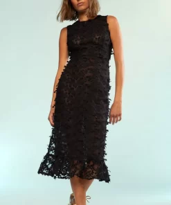 Fashion Cynthia Rowley 3D Embroidered Tulle Dress Black