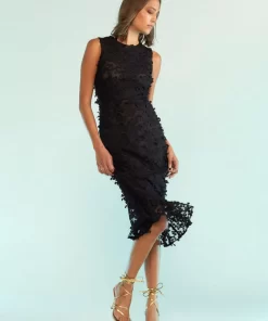 Fashion Cynthia Rowley 3D Embroidered Tulle Dress Black