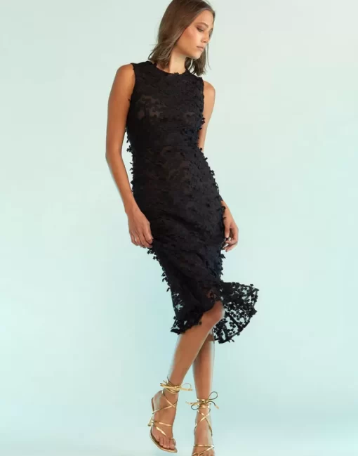 Fashion Cynthia Rowley 3D Embroidered Tulle Dress Black