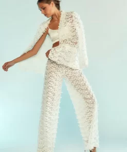 Cheap Cynthia Rowley 3D Embroidered Tulle Pants White