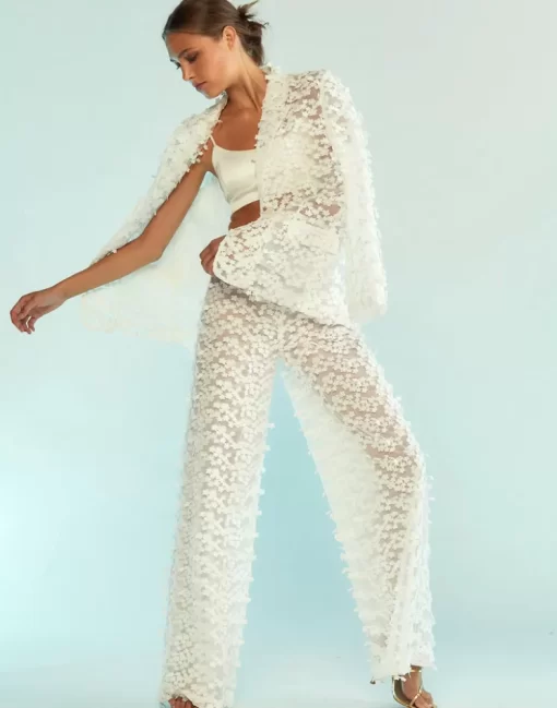 Cheap Cynthia Rowley 3D Embroidered Tulle Pants White