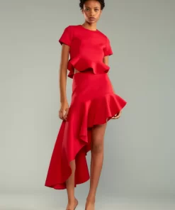 Clearance Cynthia Rowley Asymmetrical Bonded Skirt Red