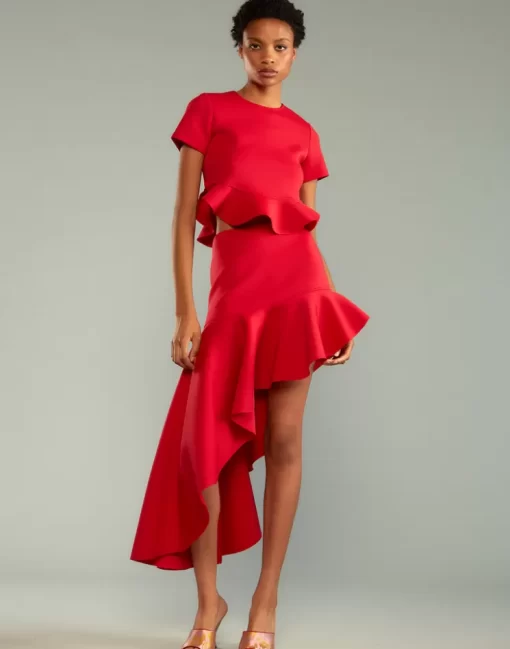 Clearance Cynthia Rowley Asymmetrical Bonded Skirt Red