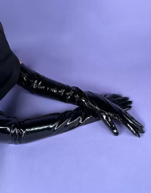 Clearance Cynthia Rowley Bea Long Patent Leather Gloves Black