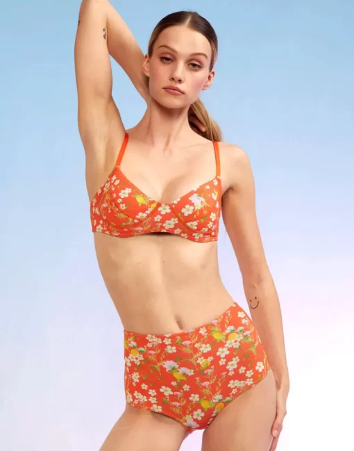 Fashion Cynthia Rowley Blossom Neoprene High-Waisted Bikini Bottom Orgmt