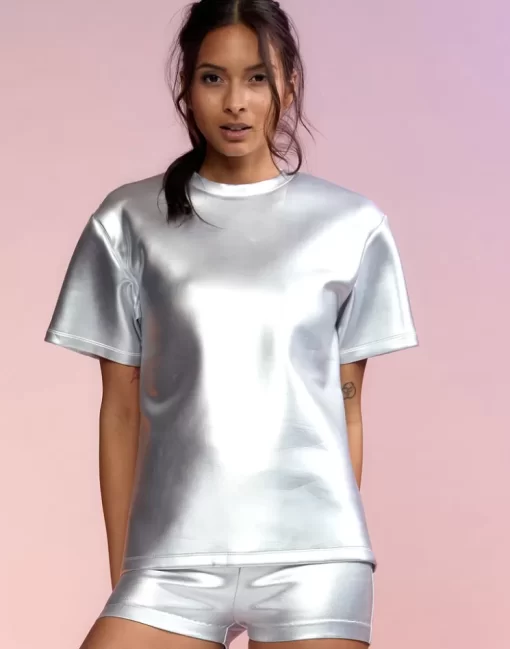 Sale Cynthia Rowley Bonded Tee Silver