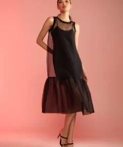 Sale Cynthia Rowley Carrie Organza Midi Dress Black