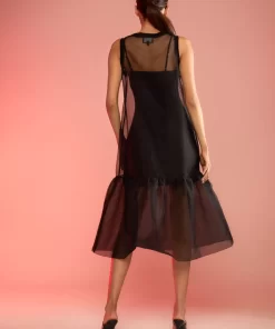 Sale Cynthia Rowley Carrie Organza Midi Dress Black