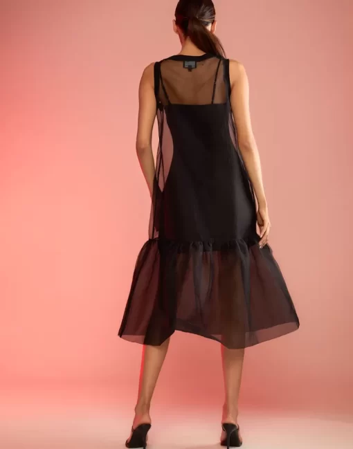 Sale Cynthia Rowley Carrie Organza Midi Dress Black