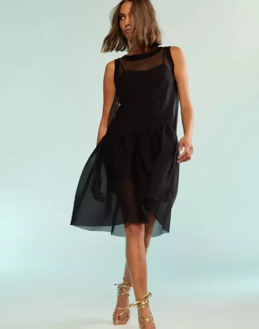 Outlet Cynthia Rowley Chloe Organza Dress Black