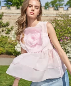 Store Cynthia Rowley Chloe Organza Flower Top Pink