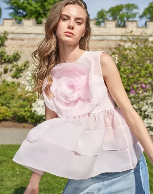 Store Cynthia Rowley Chloe Organza Flower Top Pink