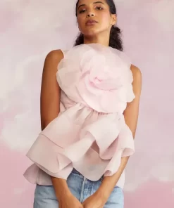 Store Cynthia Rowley Chloe Organza Flower Top Pink