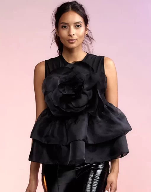 Best Sale Cynthia Rowley Chloe Organza Flower Top Black