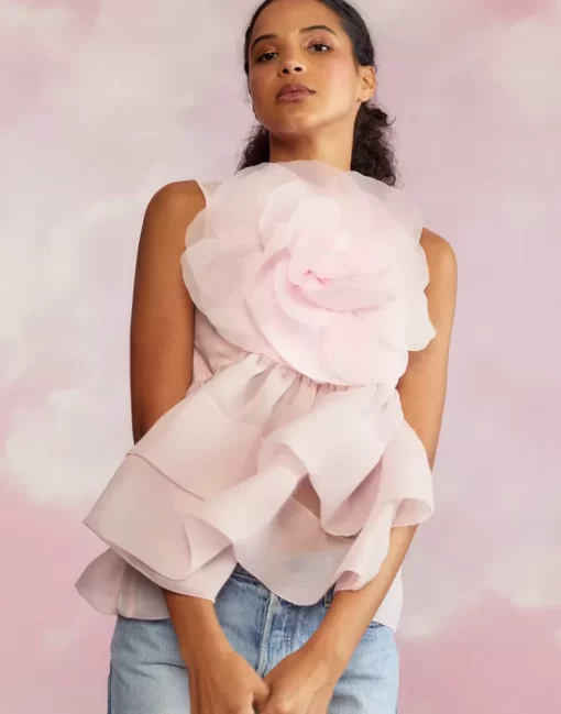 Store Cynthia Rowley Chloe Organza Flower Top Pink