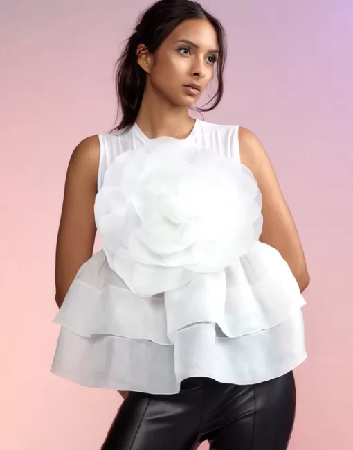 Best Cynthia Rowley Chloe Organza Flower Top White