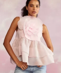 Store Cynthia Rowley Chloe Organza Flower Top Pink