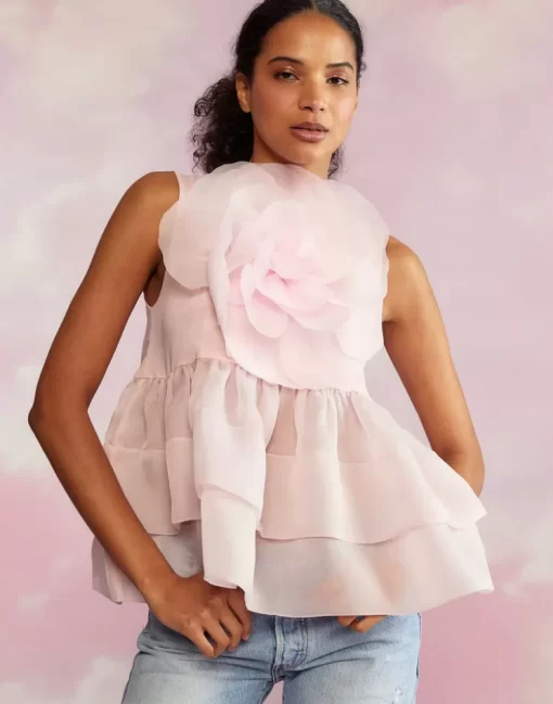 Store Cynthia Rowley Chloe Organza Flower Top Pink