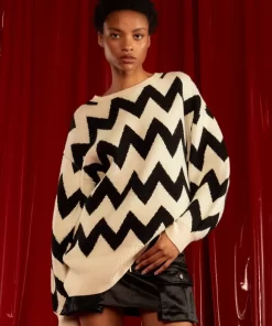 Cheap Cynthia Rowley Chunky Chevron Sweater Bkwht