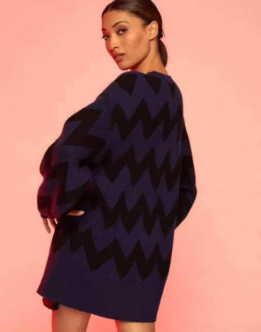 Store Cynthia Rowley Chunky Chevron Sweater Blknv