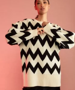 Cheap Cynthia Rowley Chunky Chevron Sweater Bkwht