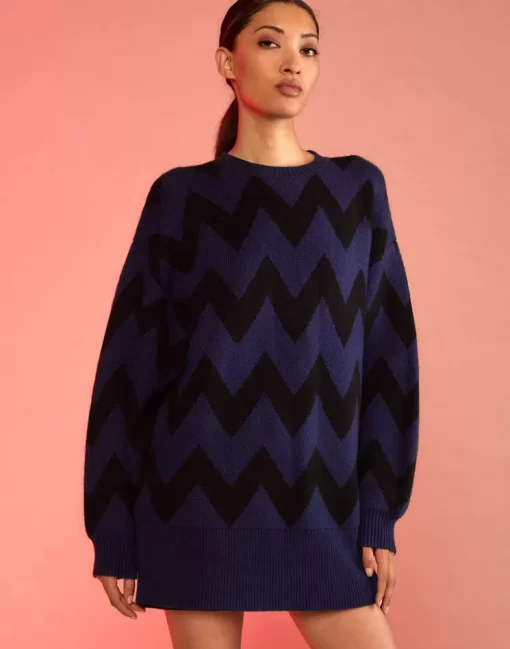 Store Cynthia Rowley Chunky Chevron Sweater Blknv