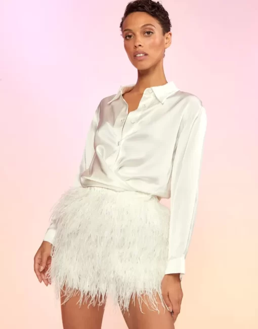 Outlet Cynthia Rowley Feather Skirt White