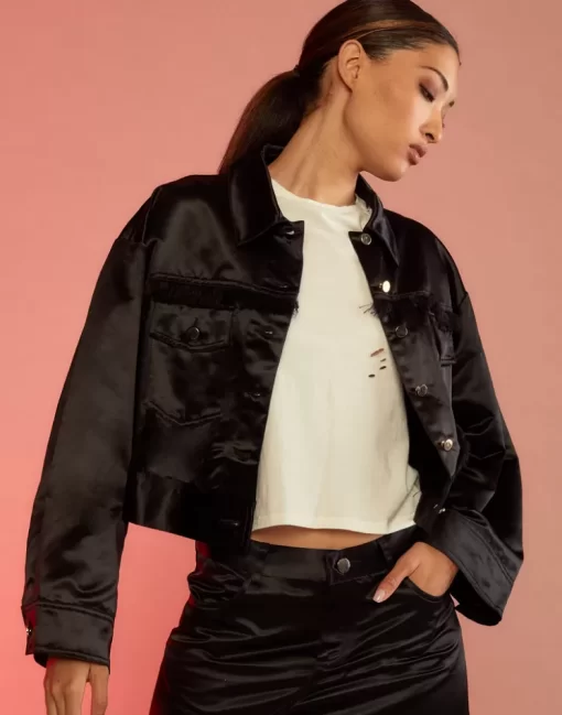 Best Cynthia Rowley Freya Satin Jacket Black