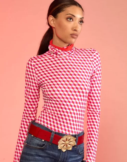 Cheap Cynthia Rowley Geometric Turtleneck Rdpnk