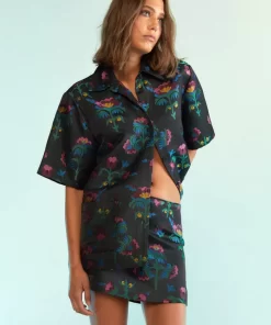 Best Sale Cynthia Rowley Harper Jacquard Camp Shirt Blkmt