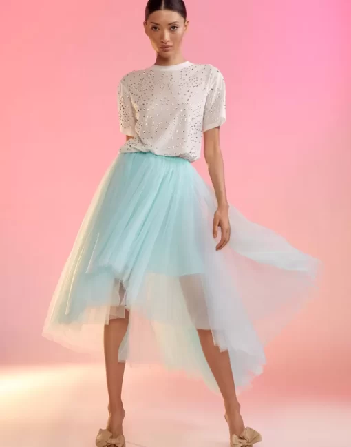 Hot Cynthia Rowley High Low Tulle Skirt Aqua