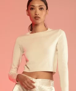 Shop Cynthia Rowley Kendal Cropped Sweater Cream