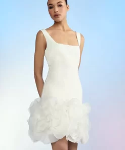 New Cynthia Rowley Kourtney Organza Flower Hem Dress White