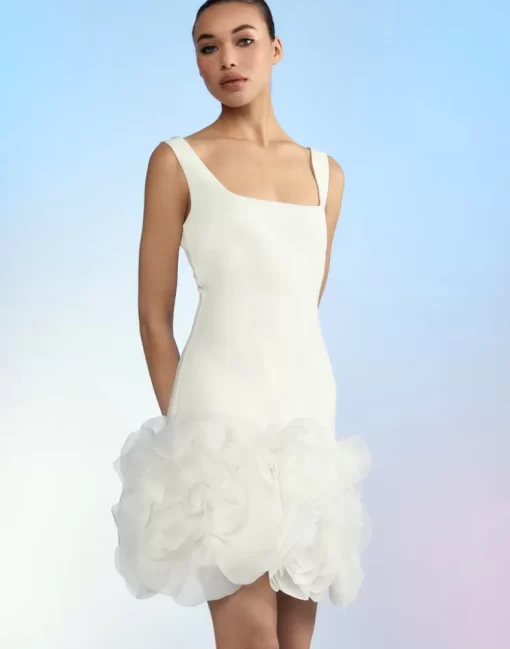 New Cynthia Rowley Kourtney Organza Flower Hem Dress White