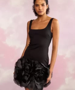 Store Cynthia Rowley Kourtney Organza Flower Hem Dress Black