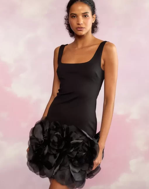 Store Cynthia Rowley Kourtney Organza Flower Hem Dress Black