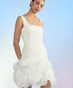 New Cynthia Rowley Kourtney Organza Flower Hem Dress White