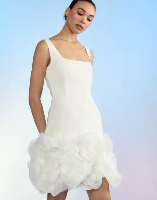 New Cynthia Rowley Kourtney Organza Flower Hem Dress White