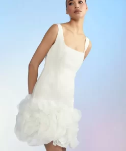 New Cynthia Rowley Kourtney Organza Flower Hem Dress White