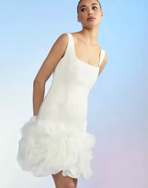 New Cynthia Rowley Kourtney Organza Flower Hem Dress White