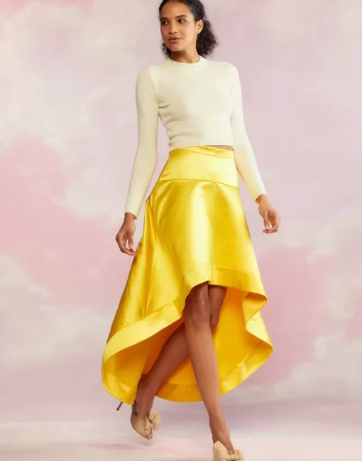 Sale Cynthia Rowley Livia Satin Skirt Yellow