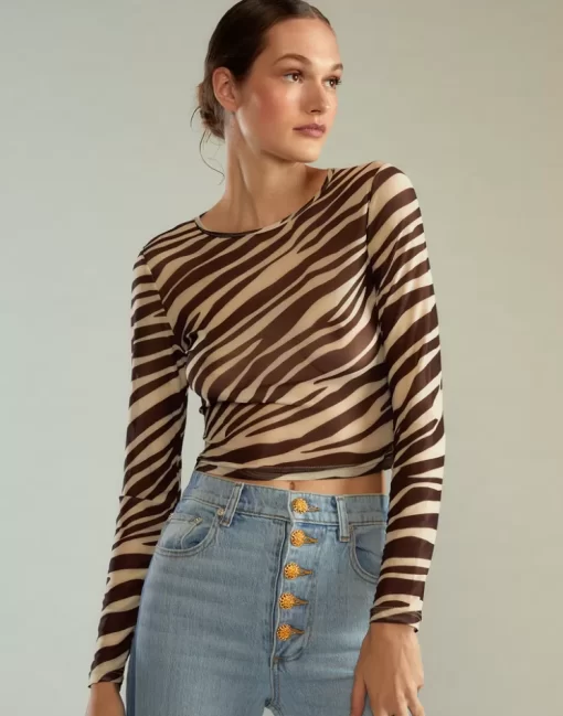 Clearance Cynthia Rowley Modern Mesh Top Zebra