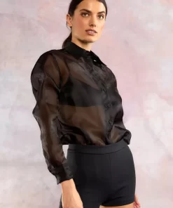 Best Sale Cynthia Rowley Organza Button Down Shirt Black