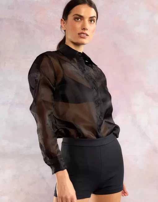 Best Sale Cynthia Rowley Organza Button Down Shirt Black