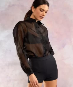 Best Sale Cynthia Rowley Organza Button Down Shirt Black