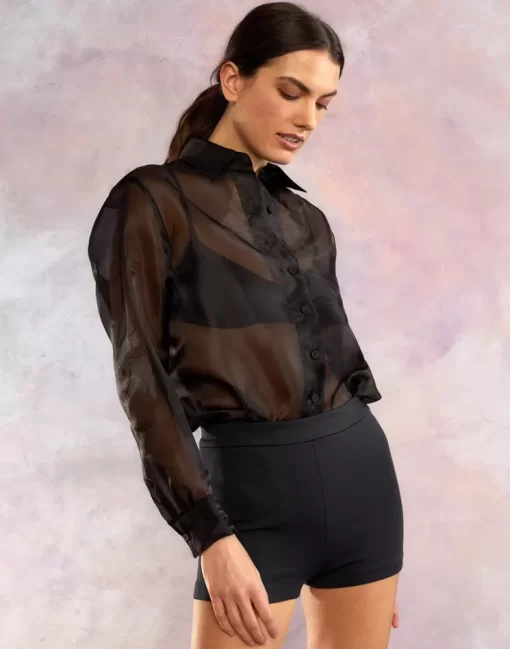 Best Sale Cynthia Rowley Organza Button Down Shirt Black