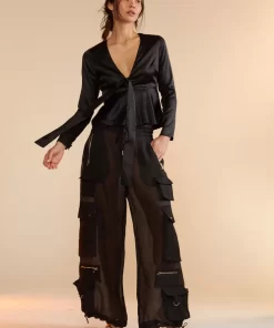 Sale Cynthia Rowley Organza Cargo Pant Black