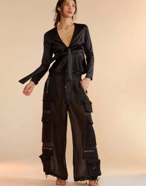 Sale Cynthia Rowley Organza Cargo Pant Black